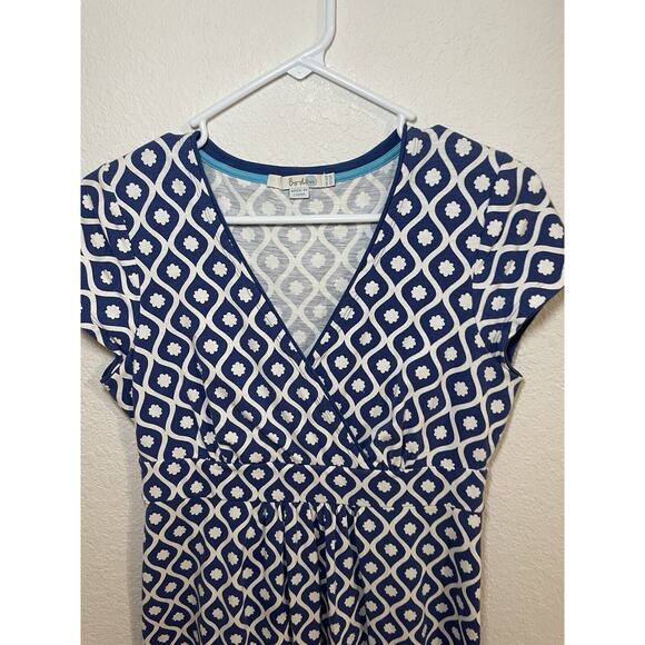 Boden Dress Womens Size 6R Blue Jersey Geometric Print V Neck Casual Work - Picture 2 of 5